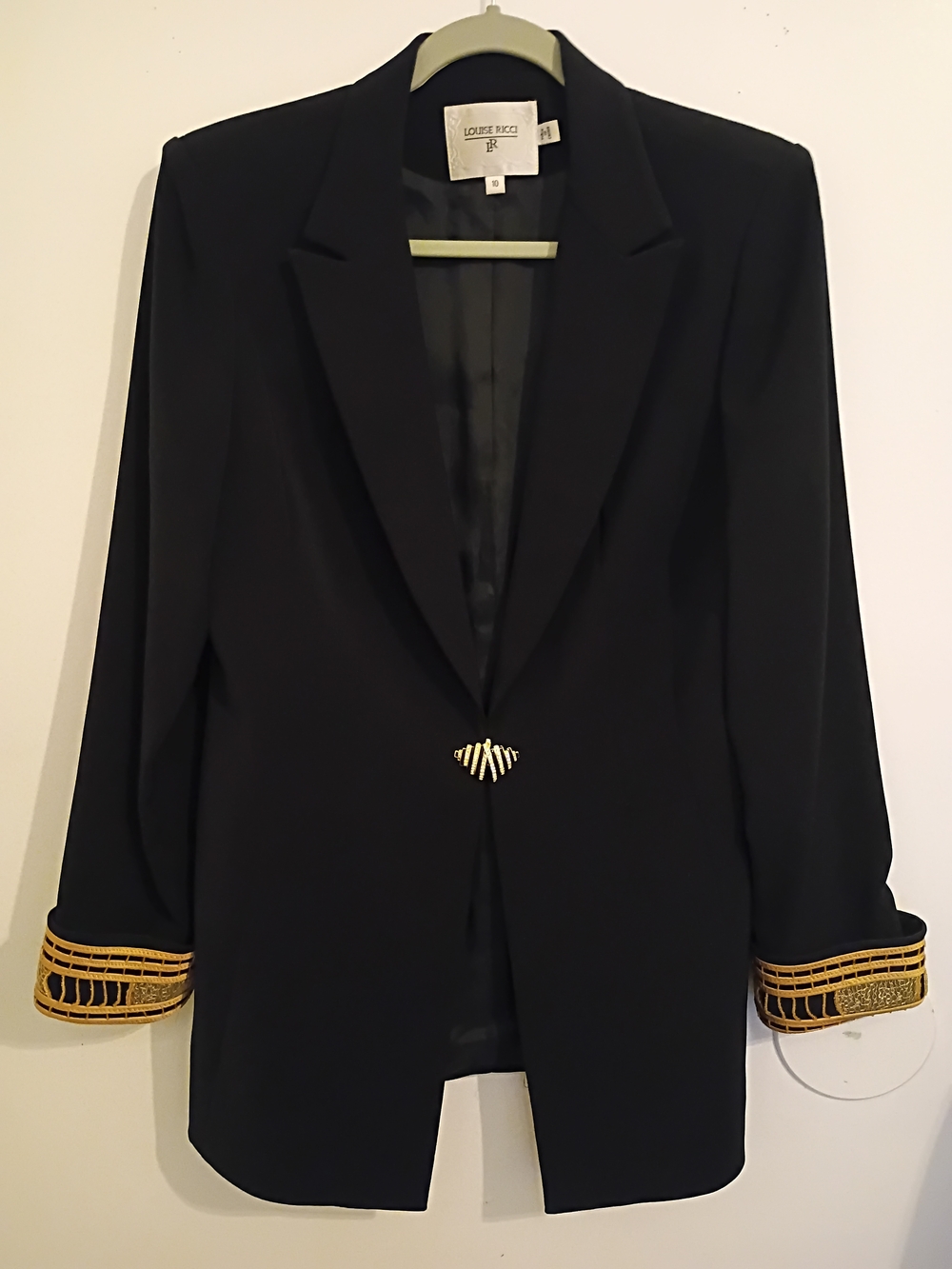 Louise Ricci Women's Jeweled Button Gold-Trim Black Blazer Sz 10